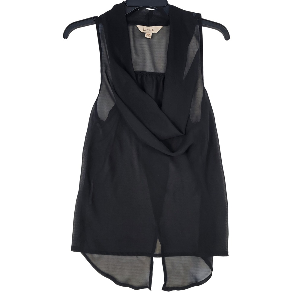 Decree Womens Black Chiffon Sleeveless Draped‎ Cowl Neck Blouse Size Medium